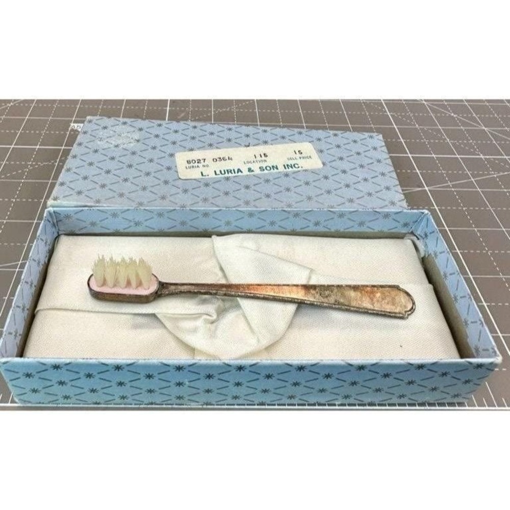 Vintage Sterling Silver Babies Toothbrush Pink Base Weidlich Spoon Co